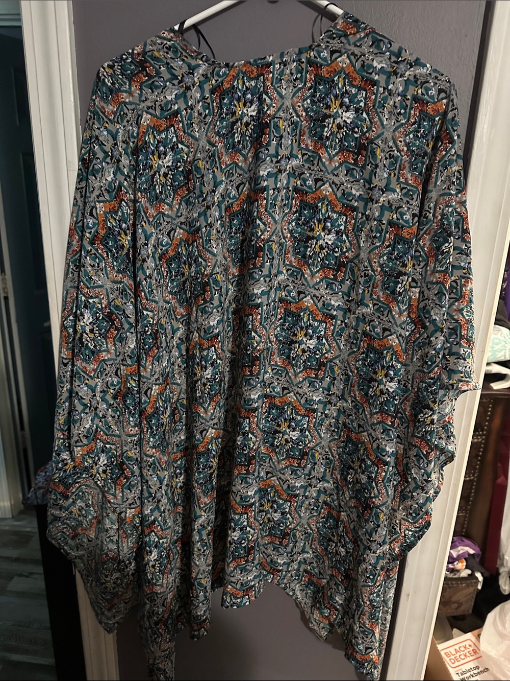 EARTHBOUND Teal Multi-Pattern Open-Front Duster - Picture 4 of 4